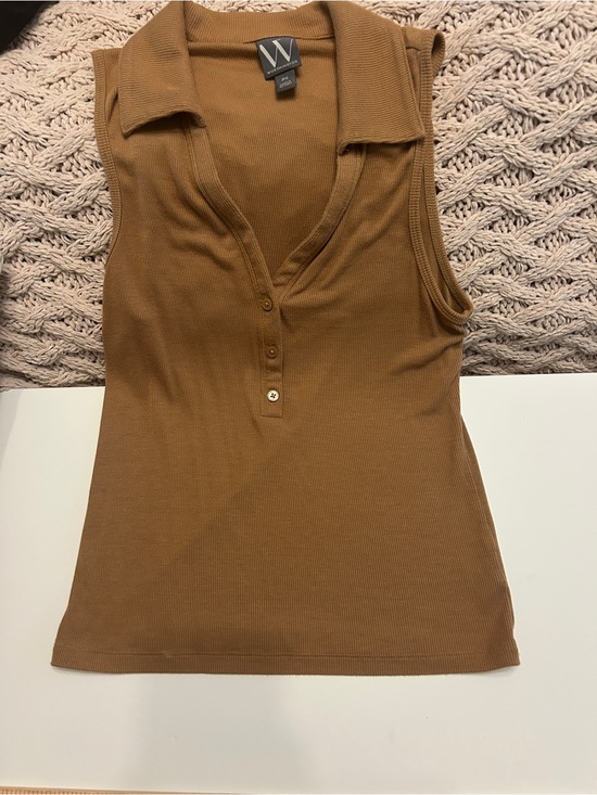 Worthington Tops - Worthington Ribbed Polo Tank Top - Caramel Brown SP
